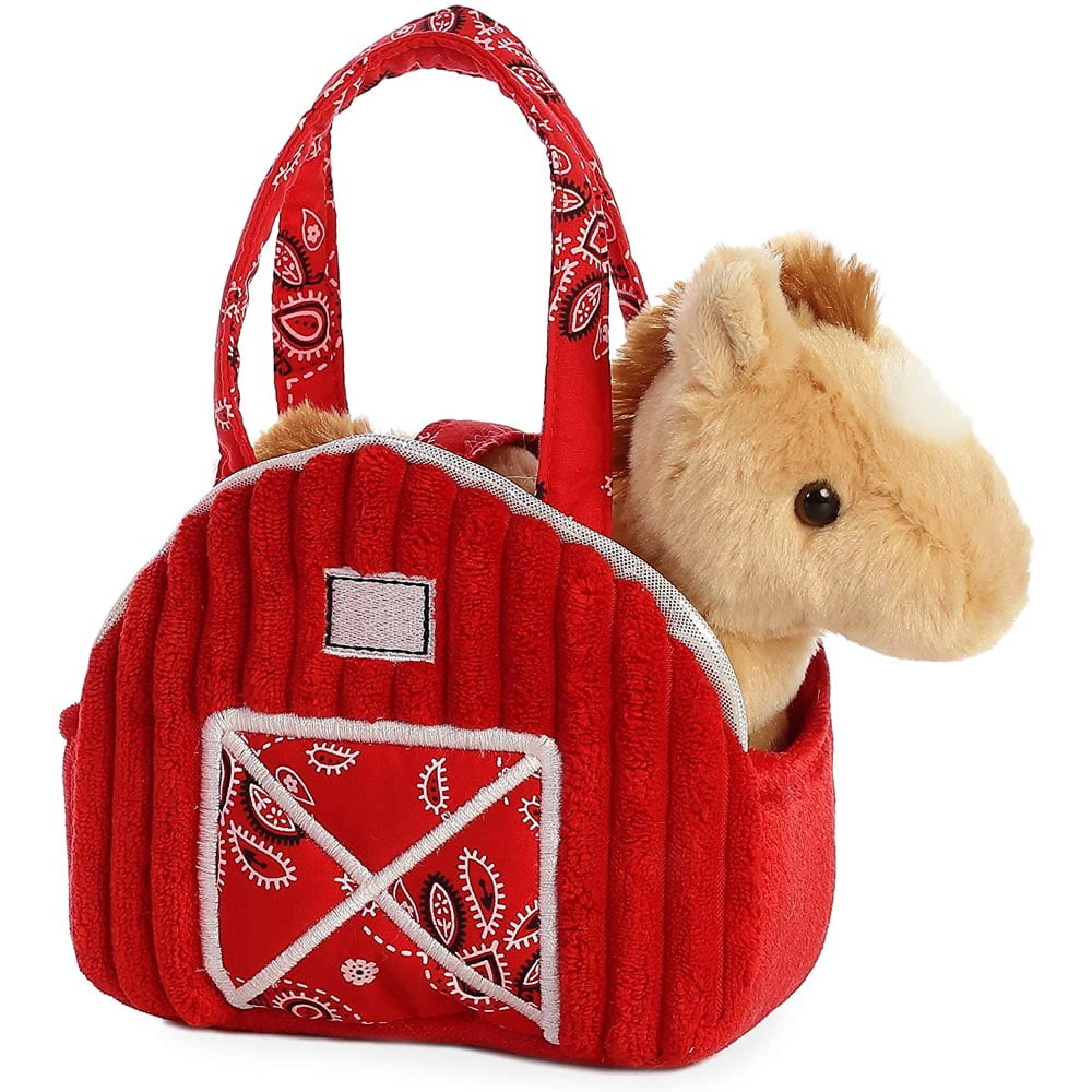 Aurora World Fancy Pals Pet Carrier Red Barn With Palomino Horse Plush 7" for sale online 