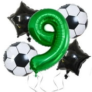 Soccer Balloons Birthday Decoration for Boys, Soccer Birthday Party Supplies Soccer Party Decoration Balloons Foil Mylar Green Balloon Sports Theme Party Favors Decor - Number 9