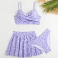 thumbnail image 4 of ZACPNCV Womens 3 Piece Tankini Set Lavender Floral Print Underwire Bra Built In Cups Skirted Bottom Open Back Swimwear, 4 of 9