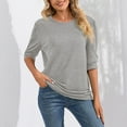 thumbnail image 3 of SWSMCLT Women's Half Sleeve Sweatshirt Casual Spring Tunic Shirts Slim Fit Top Puff Sleeve Tshirt Crew Neck Fall Grey Large, 3 of 4
