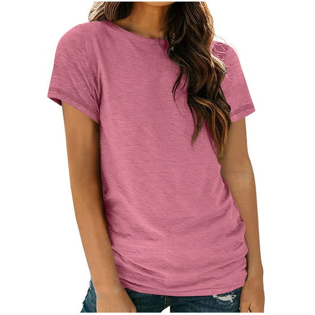 Pisexur Hauts d'Été pour Femmes Col Rond Manches Courtes T-Shirt Mode Ample Basique