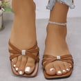 thumbnail image 2 of HomeDM Women's Slide Sandals Square Open Toe Flat Strappy Sandals Summer Slip On Beach Vacation Slides, Brown Size 5.5, 2 of 8