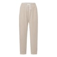 thumbnail image 4 of ManxiVoo Womens Striped Casual Pants Elastic Waist with Side Pockets Cropped Loose Fit Straight Leg Trousers L Size Beige, 4 of 4