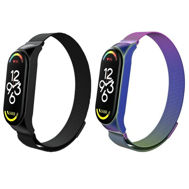 Juego de 2 correas magnéticas metálicas para Mi Band 7, 6, 5, 4 y 3, correas de reloj inteligentes ajustables de acero inoxidable para mujer, hombre, deporte y trabajo