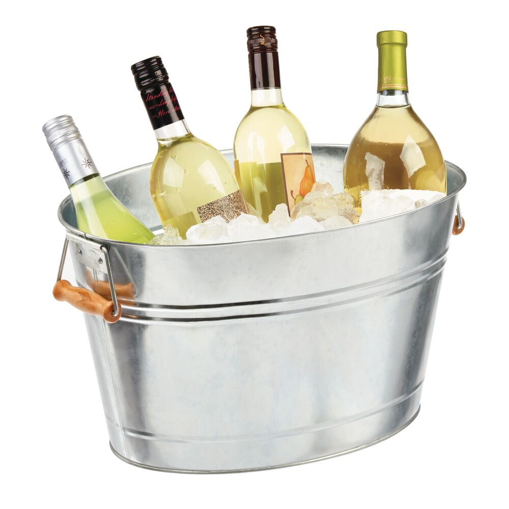 mDesign Large Metal Beverage Tub Oval Cooler for Beer, Wine, Ice, and Drinks, Portable 4.75