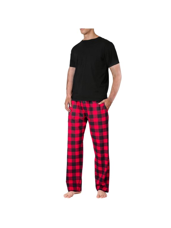 Adult Mens 2 Piece Short Sleeve Knit Pajama Set (Sizes S-XL)