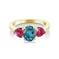 thumbnail image 2 of Gem Stone King 2.36 Ct Oval London Blue Topaz Red Created Ruby 18K Yellow Gold Plated Silver Ring, 2 of 4
