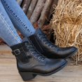thumbnail image 2 of NECHOLOGY Zapatos Botines para mujer Botas de tacón grueso con punta puntiaguda de tamaño zapatos de cuero para mujer botas ligeras de encaje occidental para otoño e invierno (Black 7.5), 2 of 7