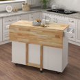 thumbnail image 5 of Tcbosik Rolling Kitchen Island, Portable Kitchen Cart with Drawers, Spice Rack, Towel Rack, Extensible Solid Wood Table Top, White, 5 of 7