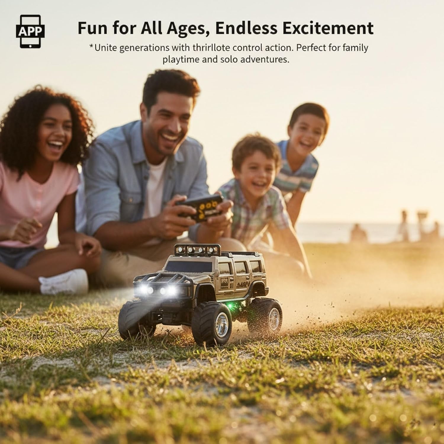 Mini Rc Off-Road Truck with Lights, 1:64 Mini Rc Monster Truck, 2.4ghz Remote and App Control Toy Car, 3-Speed Adjustment, Indoor/Outdoor Racing Toy Truck