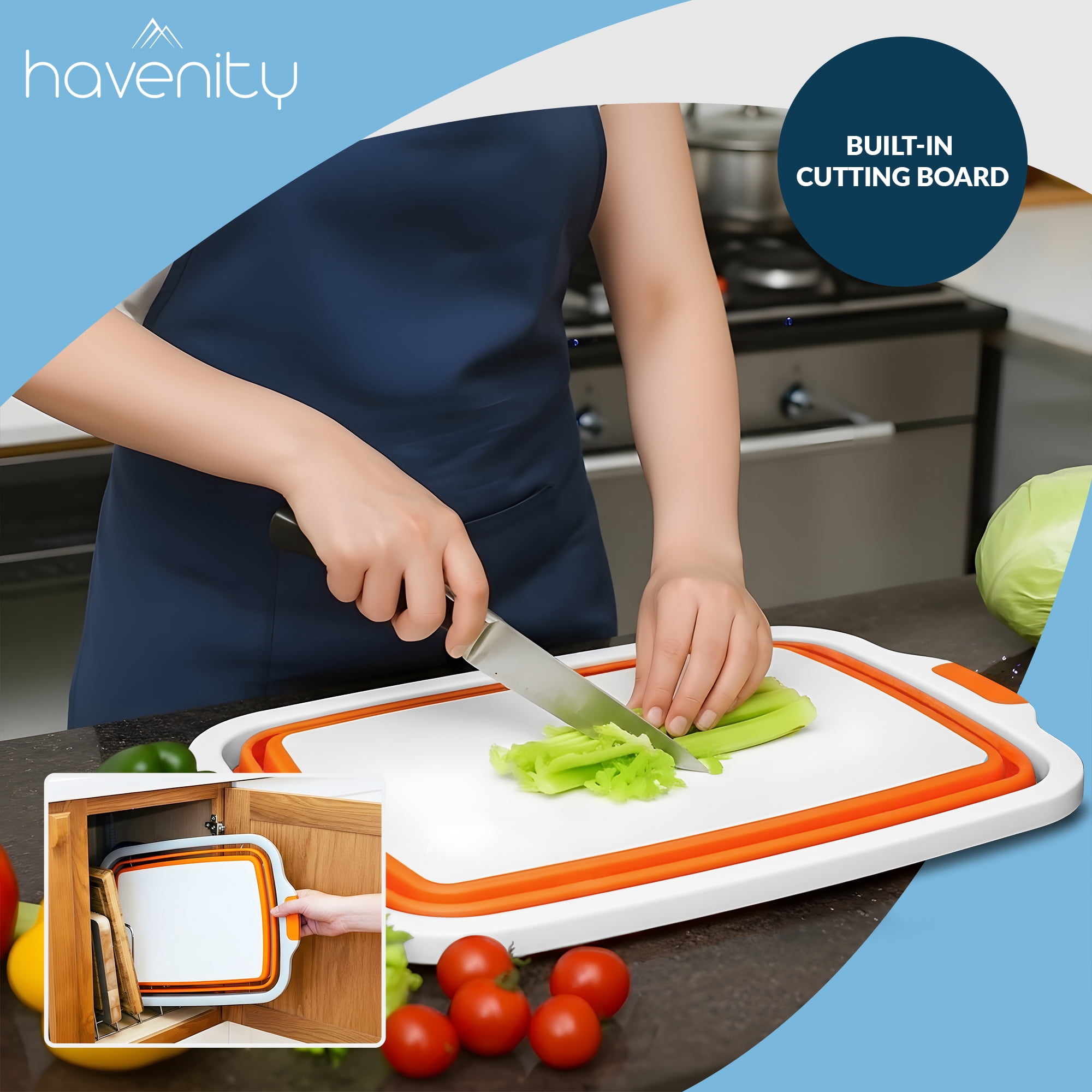 Havenity Bbq Prep Tub 2 Pack Orange (16l+16l) - Multifunctional Collapsible Camping Cutting Board with Lid