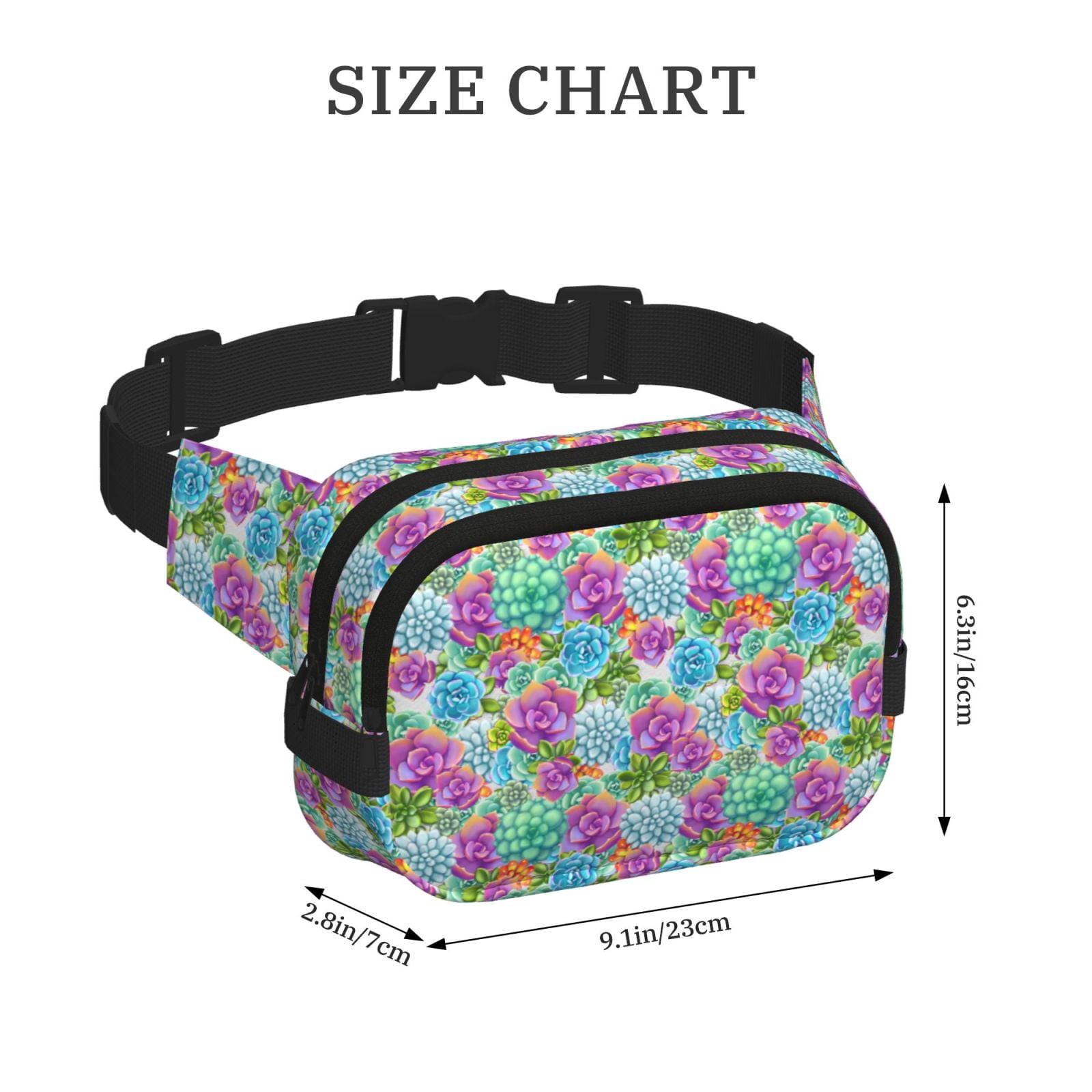 Picia Succulents Print Square Double-Layer Waist Bag Mini Adjustable Waist Belt Bag Exercise Running Travel Hiking