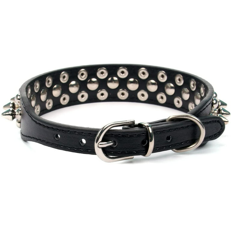 Leather Collar and Leash Set, Soft and Adjustable Choker with Durable Chain  Wide Pet Basic Collars,Black