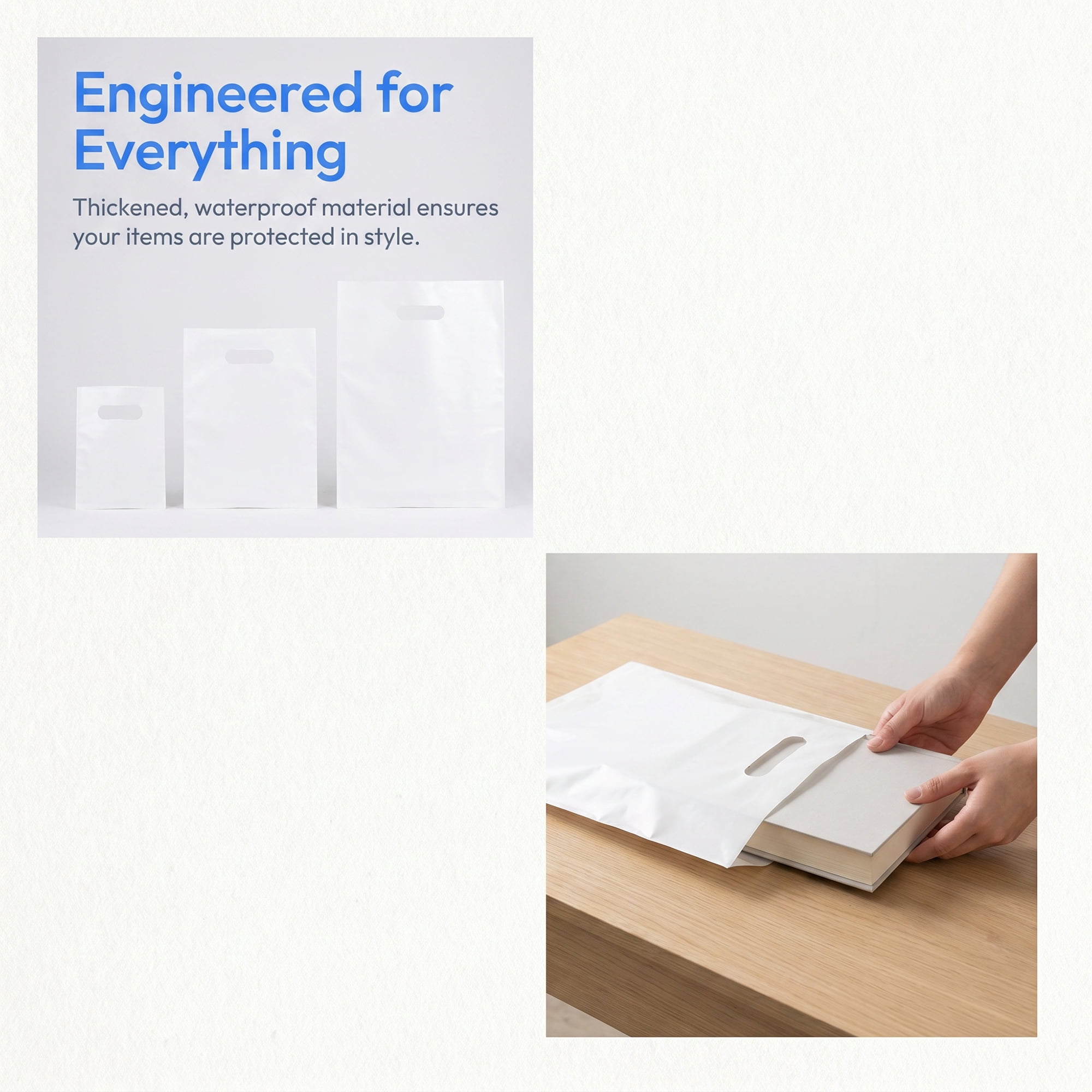 Unique Bargains 50Pcs Premium Waterproof Gift Bags White 9.8" x 13.8"