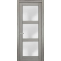 Solid French Door Frosted Glass 42 x 80 inches | Lucia 2552 Grey Ash | Single Regular Panel Frame Trims Handle | Bathroom Bedroom Sturdy Doors