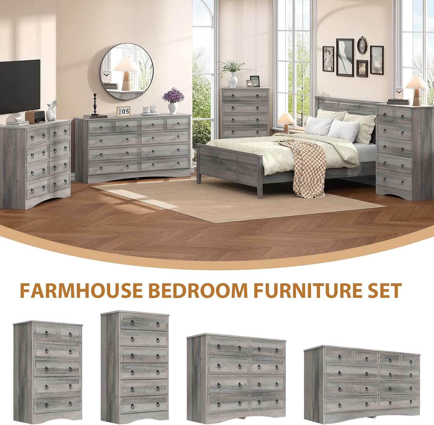 Frmobepts 10 Drawer Dresser for Bedroom, Dresser TV Stand, Chest of Drawers for Storage and Organization, Gray