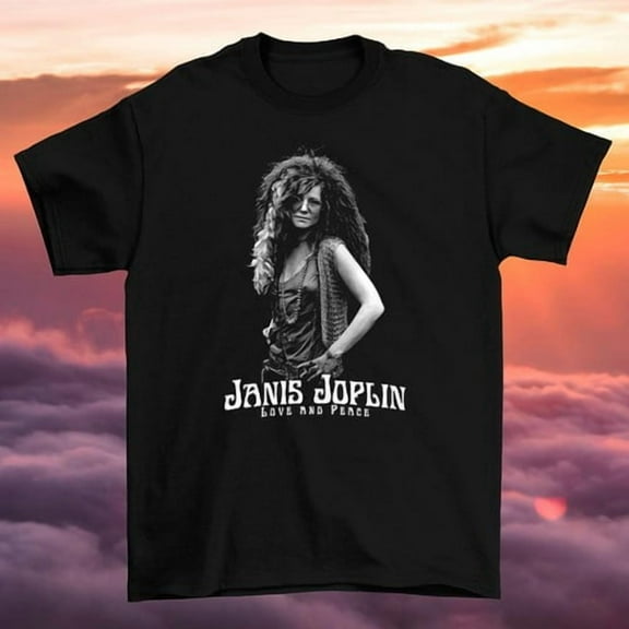 Janis Joplin Love And Peace Cotton Black Unisex T-Shirt