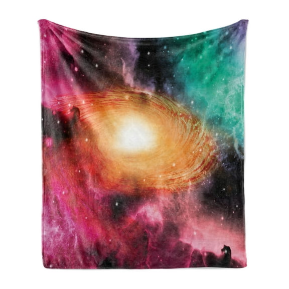 Zodiac Soft Flannel Fleece Throw Blanket, Colorful Astronomy Pictures of a Spiral Galaxy Stars Stardust and Cosmos, Cozy Plush for Indoor and Outdoor Use, 50" x 60", Pink Orange Green, by Ambesonne