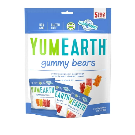 YumEarth Organic Candy- Gluten Free, Vegan & Organic Gummy Bears, 5 Ct