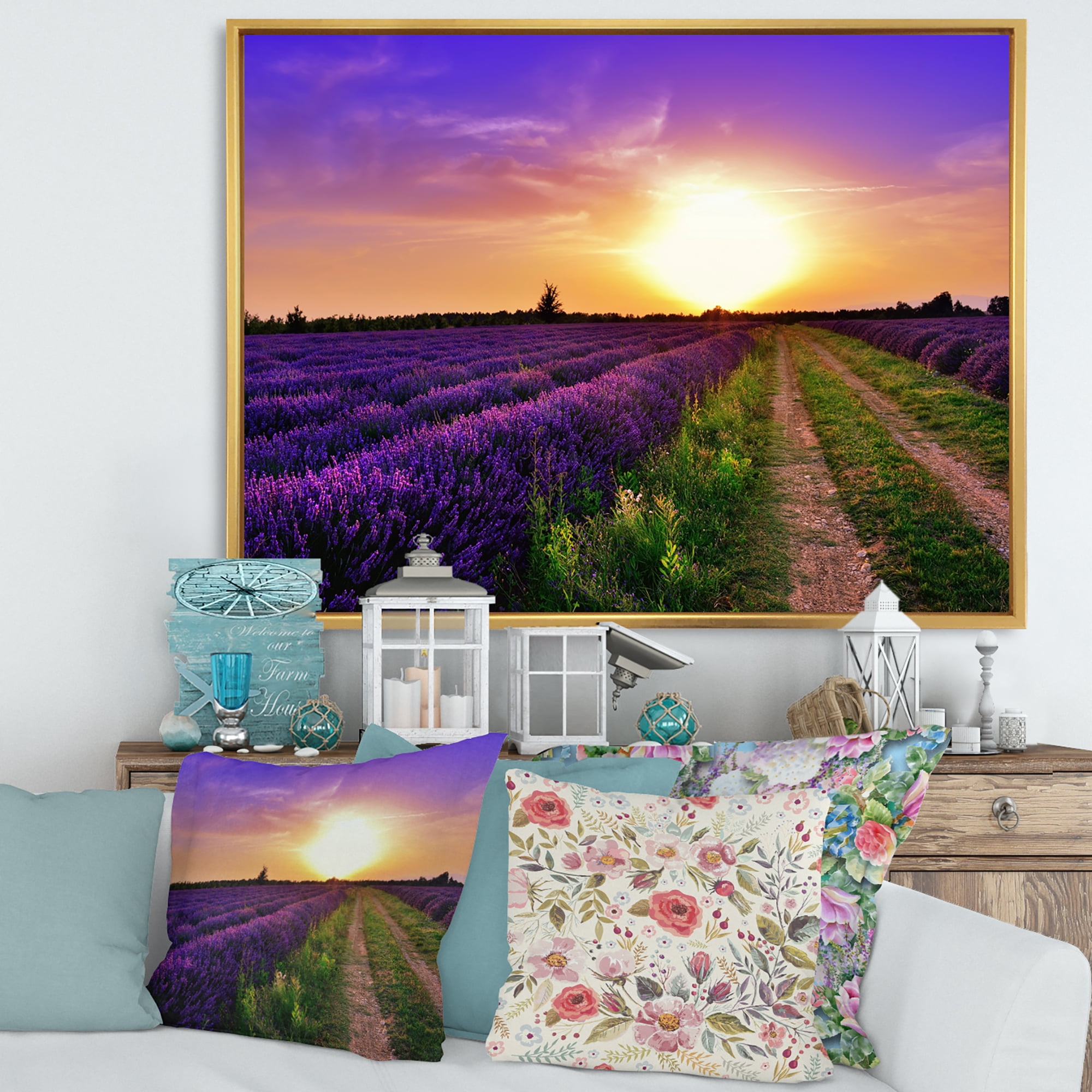 Designart 'Lavender Field At Sunrise II' Farmhouse Framed Canvas Wall Art Print