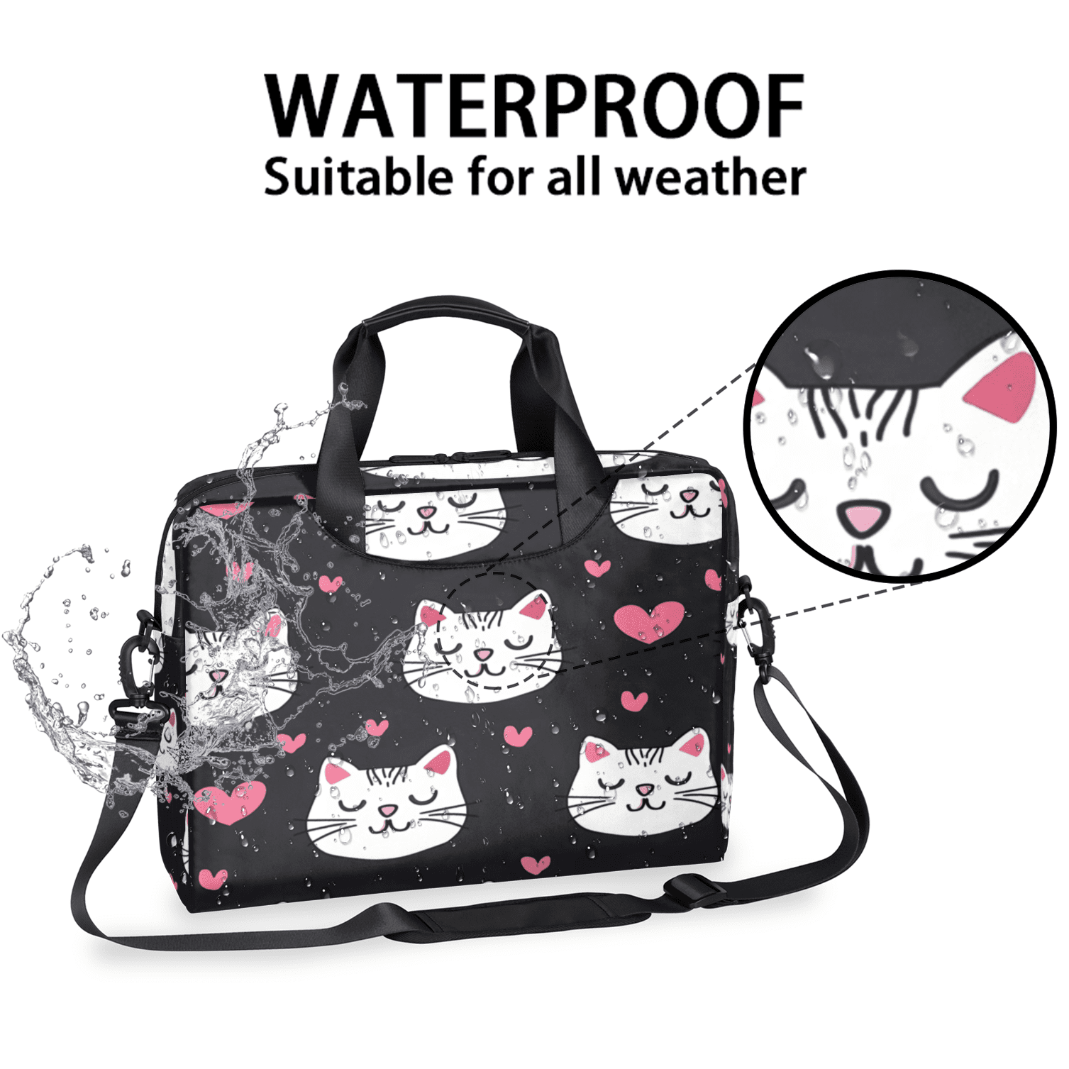 Herdesigns Cute Cat Laptop Bag for Women Men, Computer Case Briefcase Messenger Bags, 15-15.6 inch Laptop Sleeve Shoulder Bag