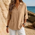 thumbnail image 2 of Women's Tops, Tees & Blouses Lapel Short Sleeve Color Loose Daily Casual Top Cute Summer Tops, 2 of 7