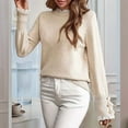 thumbnail image 4 of Sweaters for Women Ruffle Mock Neck Long Sleeve Button Knit Pullover Pullovers  S, 4 of 8