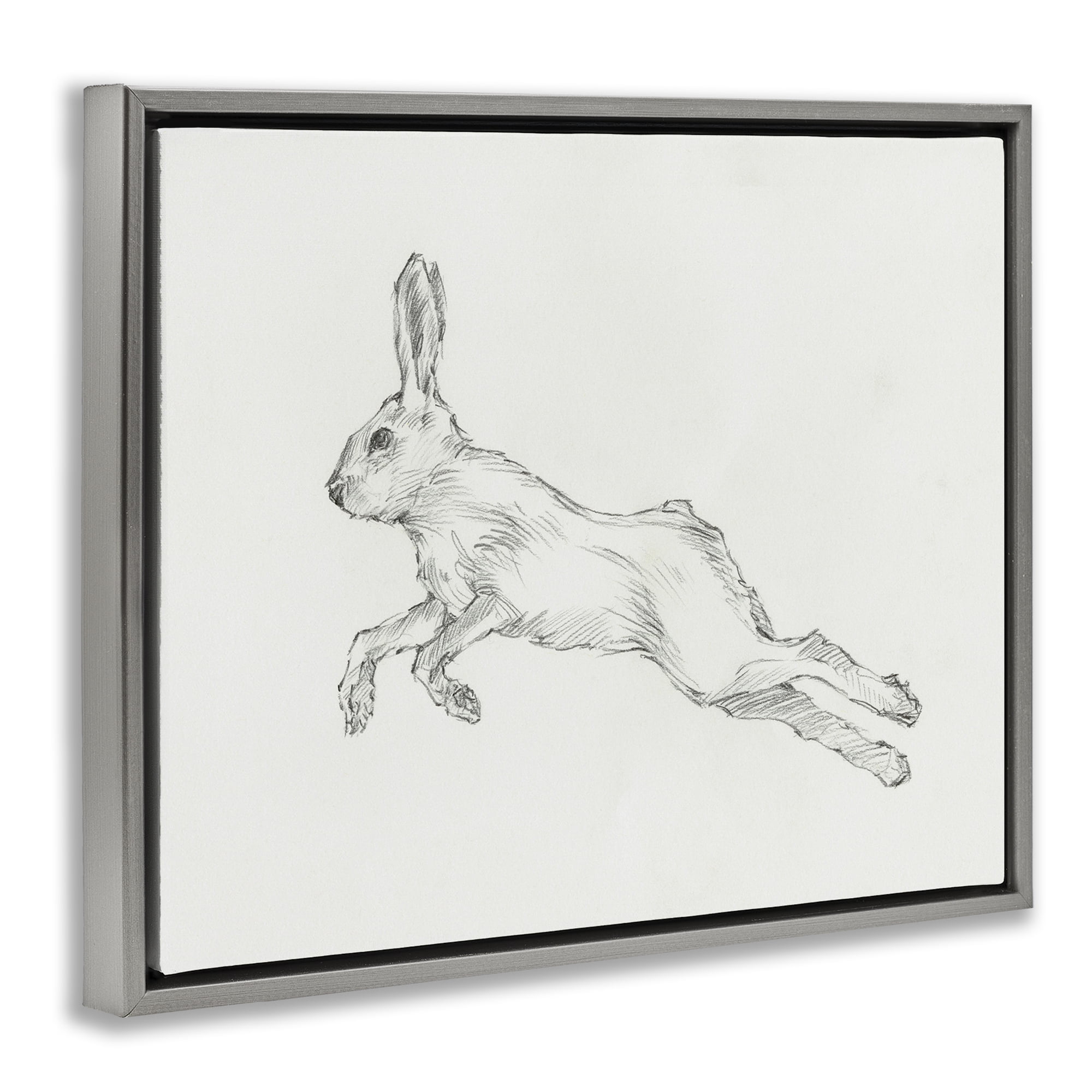 Stupell Industries Rabbit Hopping Sketch Animals & Insects Drawing Gray Floater Framed Canvas Art Print Wall Art, 21 x 17