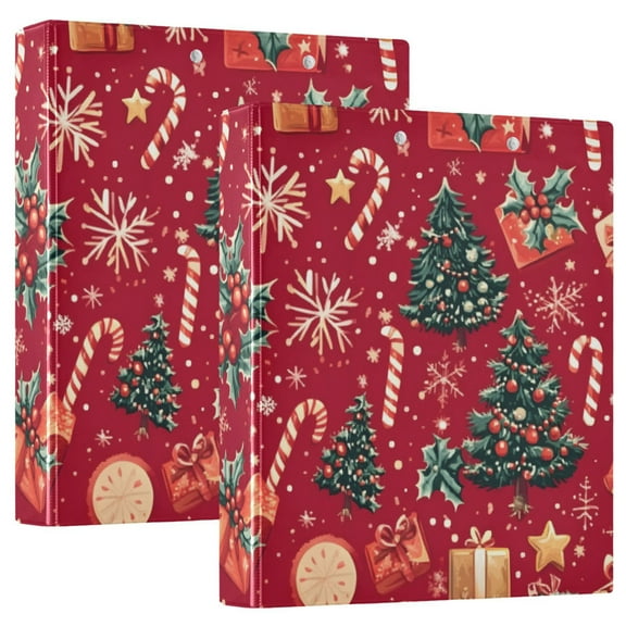 ALAZA Christmas Tree Gift Hardcover 3 Ring Binder 1.5" Round Rings Interior Pockets Binders Organizer 2 Pack