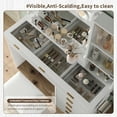 thumbnail image 4 of 47'' W Fluted Vanity Desk, Makeup Vanity With Power Oultlet, 7 Drawers Vanity With 10 LED Lights And Mirror, 3 Lighting Modes Adjustable, Glass Top, Vanity With Chair For Bedroom, Natural, 4 of 7