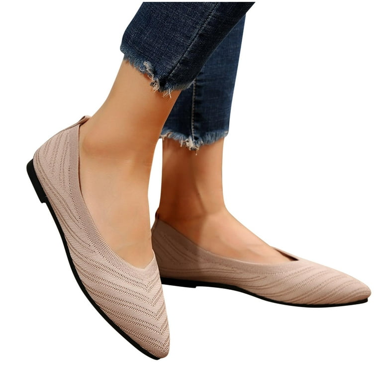 Luxalzxs Women's Pointed Toe Knit Flats Shoes Slip On Ballet Flats