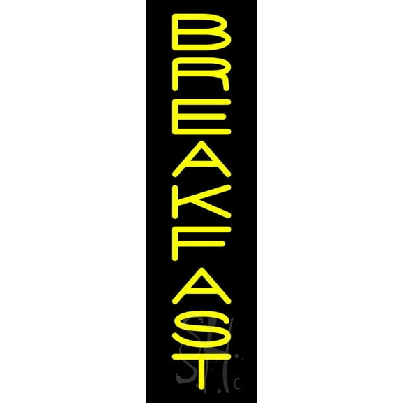 Vertical Yellow Breakfast LED Neon Sign 29" Tall x 8" Wide, Clear Edge Cut Acrylic Backing, with Dimmer - Bright and Premium built indoor LED Neon Sign for restaurant window and interior decor.