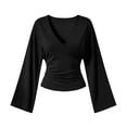thumbnail image 5 of NominalSnug Tops for Womens Long Sleeve Blouse V Neck Waist Ruched Bell Sleeve Loose Fit Casual Fall Shirts, 5 of 8