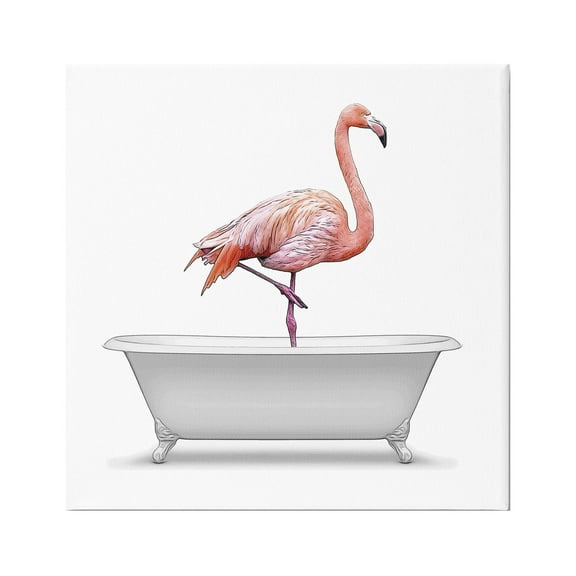 Stupell Industries Flamingo Standing Antique Bathroom Tub Graphic Art Gallery Wrapped Canvas Print Wall Art, Design by Annalisa Latella