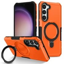 ELEHOLD Rugged Case for Samsung Galaxy S21 FE Heavy Duty Case with Foldable Ring Holder Kickstand Function Non-Slip Military Grade Drop Protection Shockproof Cover for Samsung Galaxy S21 FE,orange