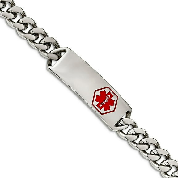 4.3mm Stainless Steel Polished With Red Enamel Medical ID Bracelet 8 Inch Identification Bracelet for Women