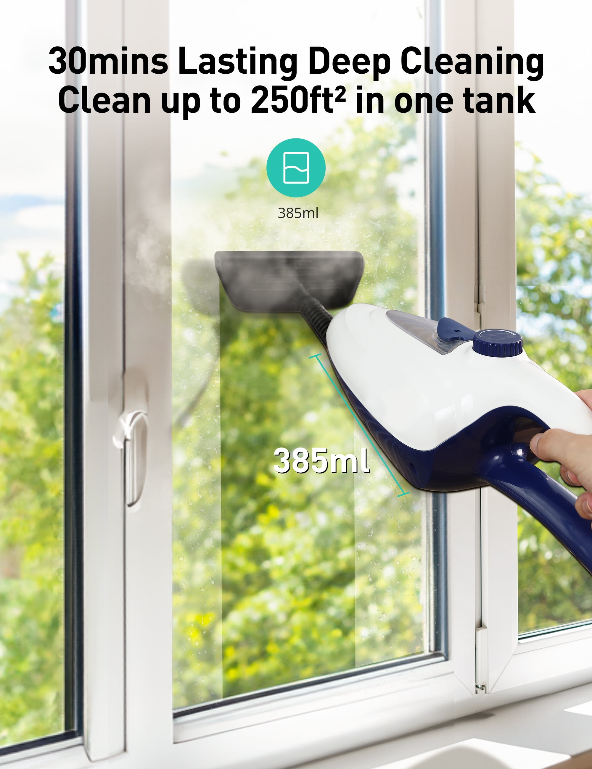 Steam Mop 12-in-1, 1500W Detachable Handheld Steam Cleaner, Fast 15s Heat-Up, 2 Dirt Grip Pads, Removes 99.99% Stubborn Stains for Hardwood Floors, Clothes, Windows, Tiles, Furniture, Blue