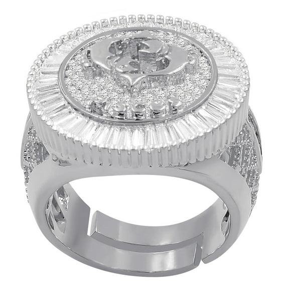 14K White Gold Finish Baguette/Round Cut Simulated Diamond Pisces Fish Zodiac Sign Astrology Mens Ring Band