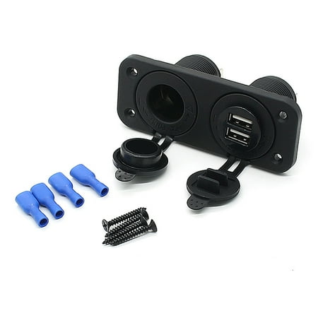 Dual USB Charger and Socket Panel Mount Marine 12 Volt Power Outlet