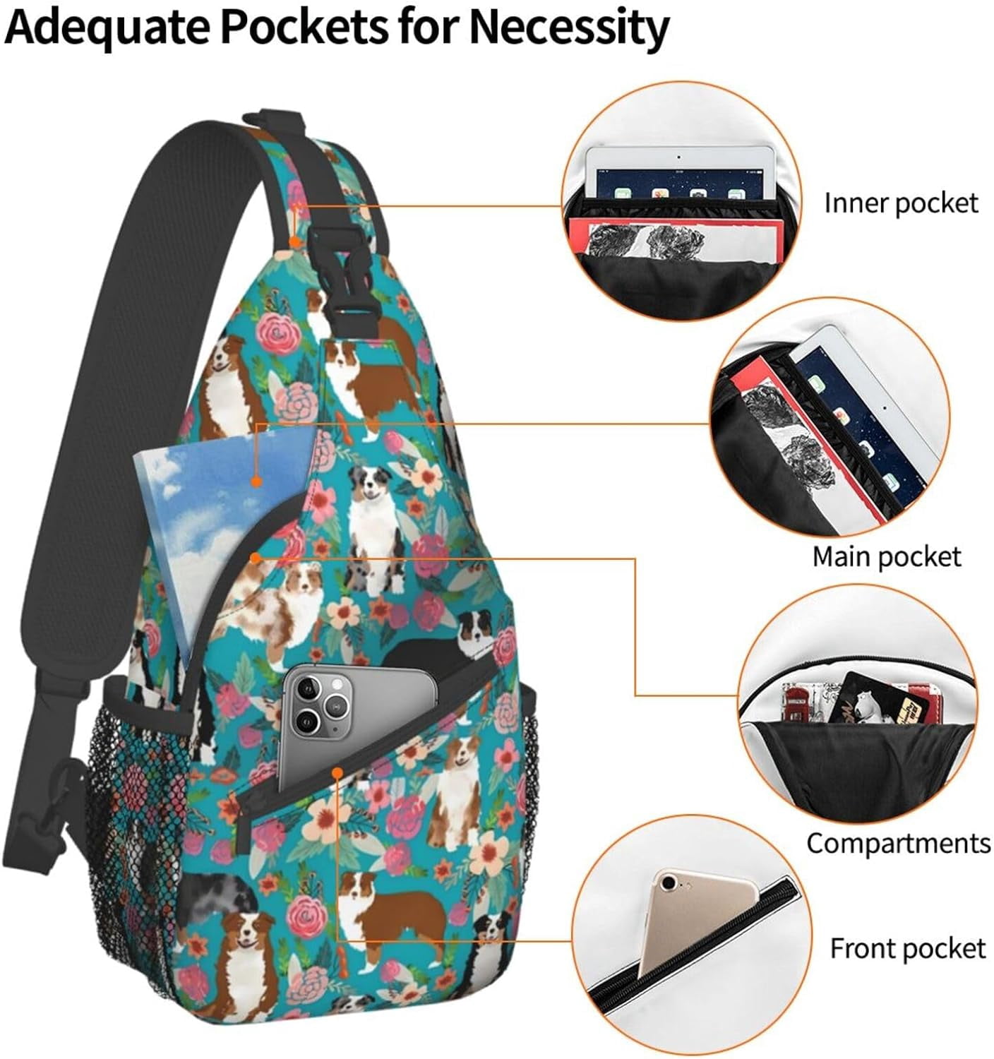 Australian Shepherd Dogs Pattern Sling Bag Crossbody Hiking Travel Chest Bags Backpack Shoulder Daypack for Women Men
