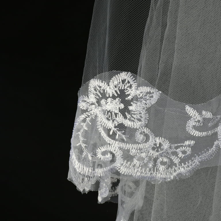 Zehope 1 Tier Bride Veil 59'' White Short Fingertip Mantilla Long Veil  Bridal Catholic Veils Lace Edge for Bride
