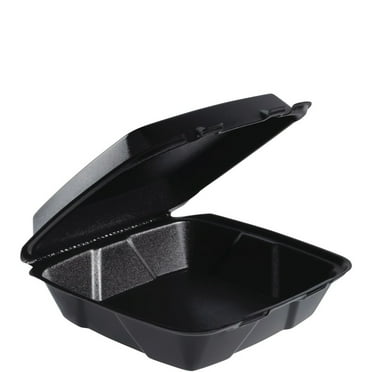Dart 90HTPFB1R 9.01 in. x 9.4 in. x 3.1 in. Insulated Foam Hinged Lid Containers - Black (200/Carton)