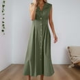 thumbnail image 2 of OSOLU Solid Color Women Casual Dress Elegant V-Neck Sleeveless Button Down Work Dress Spring Summer Fall Daily Wear Comfortable Stylish Birthday Sundress Dresses For Women 2025 Elegant Classy, 2 of 5