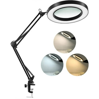 8x Magnifying Glass with Light and Stand, 2-in-1 Real Glass Magnifying Desk Lamp & Clamp, 3 Color Modes Stepless Dimmable, LED Lighted Magnifier with