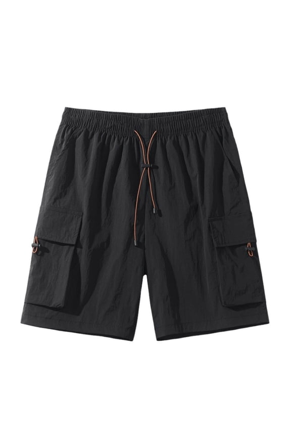 Men's Summer Shorts Bermuda Athletic Stretch Sport Wear Drawstring Soft Cargo Gym Pants Casual Comfy Beach Shorts Black