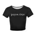 thumbnail image 4 of MIXUE Boho Tops For Women Summer Letter Print Round Neck Short Sleeve Casual Basic Pullover Shirts For Women Tshirts Activewear,Black,XXXL, 4 of 4