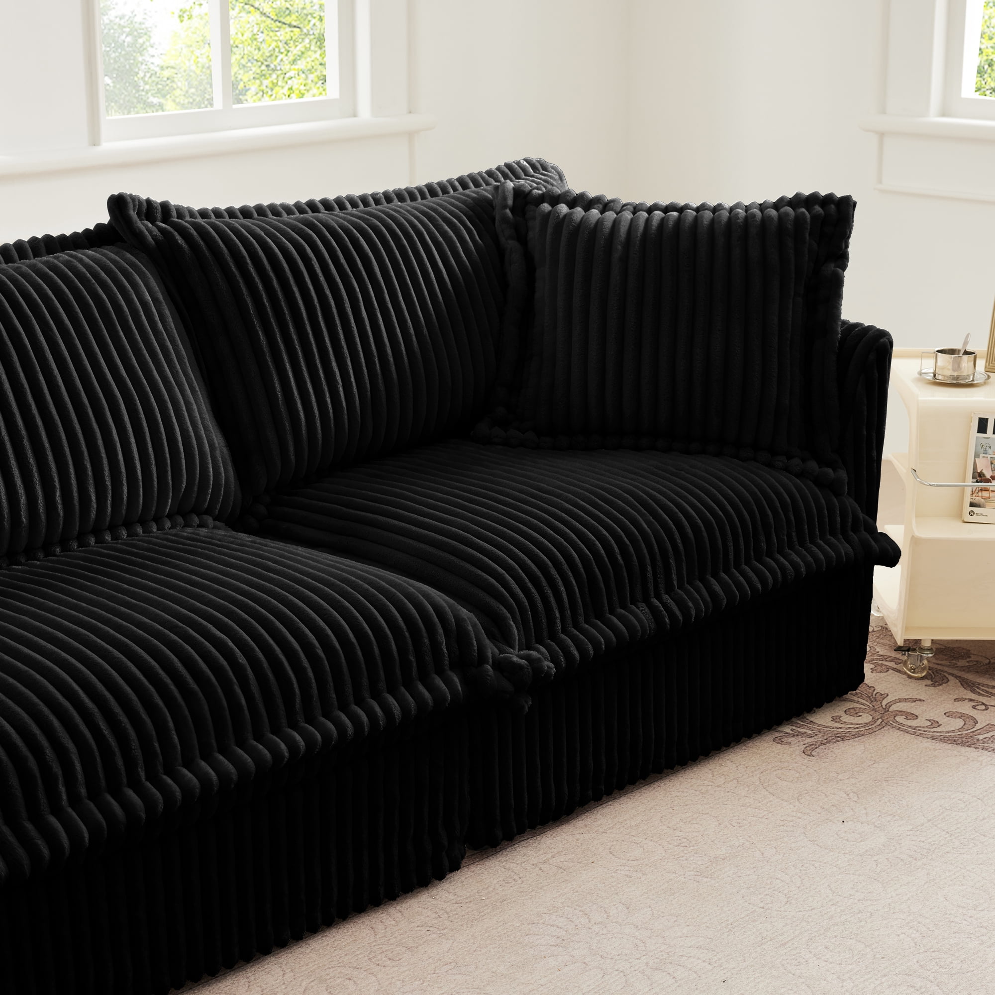 Modern Cream Corduroy Loveseat Sofa, Comfortable Cushion with Removable Cover for Living Room/Apt,Black