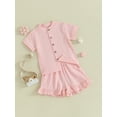 thumbnail image 2 of Bagilaanoe 2pcs Toddler Baby Girls Shorts Set Short Sleeve Shirt  Tops + Shorts 12M 18M 24M 3T 4T 5T Kids Casual Summer Clothes, 2 of 8