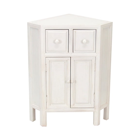 Wooden Corner Cabinet with 2 Drawers and 2 Doors, White