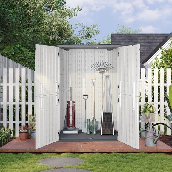 Seizeen Shed and Outdoor Storage, Outdoor Patio Storage Cabinet with Shelves, Lockable 4 Doors, HDPE Waterproof Material, 52.36''x29.7''x74.25''